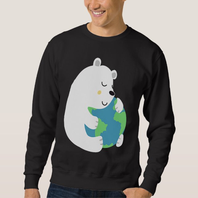 Cute Earth Day  Polar Bear Embracing Mother Earth Sweatshirt (Front)
