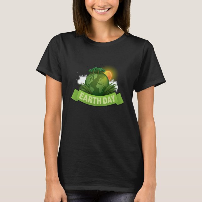 Cute Earth Day Tree Sky With Sun T-Shirt (Front)