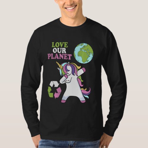 Cute Earth Day Unicorn Dabbing Love Our Planet Uni T_Shirt