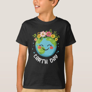 Cute Earth With Floral Happy Earth Day 2025 Youth T-Shirt