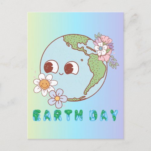 Cute Earth with Flowers Happy Earth Day Floral Postcard