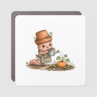 Cute Earthworm Gardener Watering Pumpkin Car Magnet