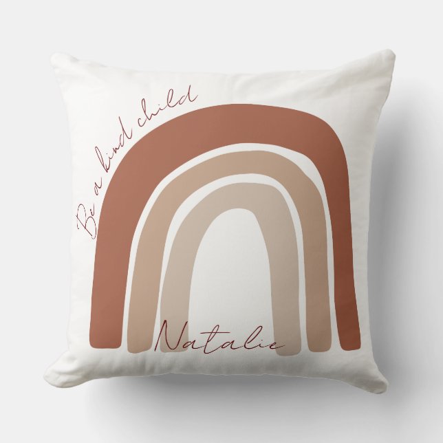 Cute earthy color monogram pastel brown nursery throw pillow (Front)