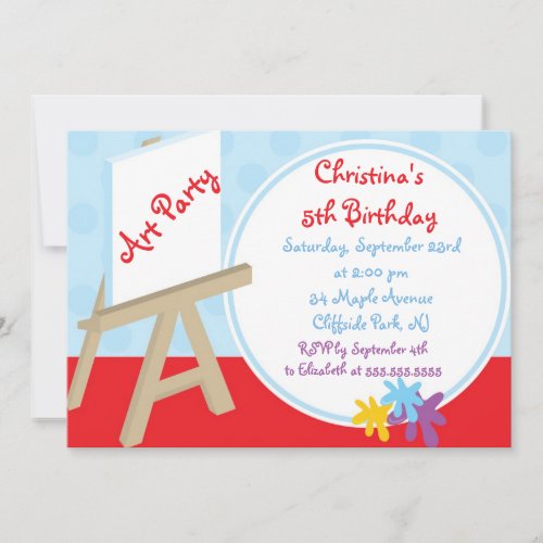 Cute Easel Painting Art Party Birthday Invitations