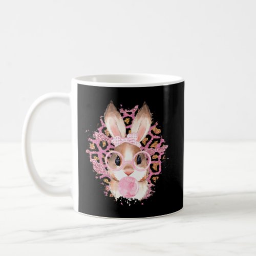 Cute Easter 2022 Bunny With Glasses Pink Leopard P Coffee Mug