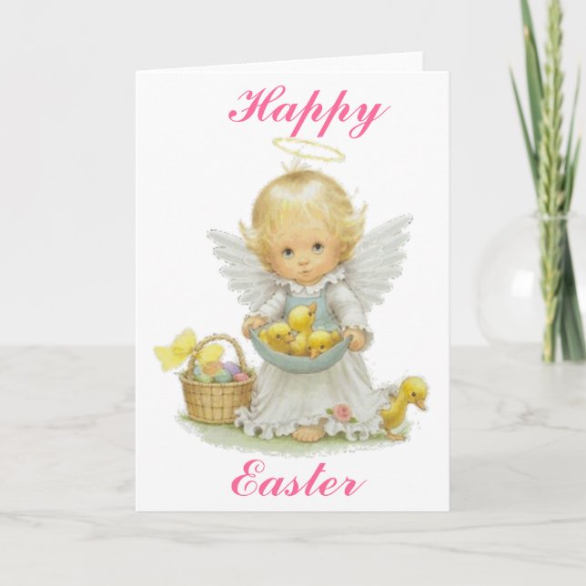 Cute Easter Angel And Ducklings Holiday Card (Front)