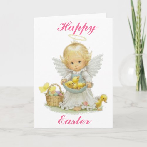 Cute Easter Angel And Ducklings Holiday Card