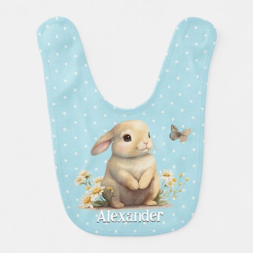 Cute Easter Baby Blue Boy Bunny Baby Bib