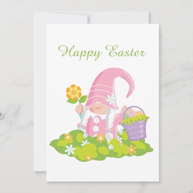 Cute Easter basket flower gnome Holiday Card (Front)