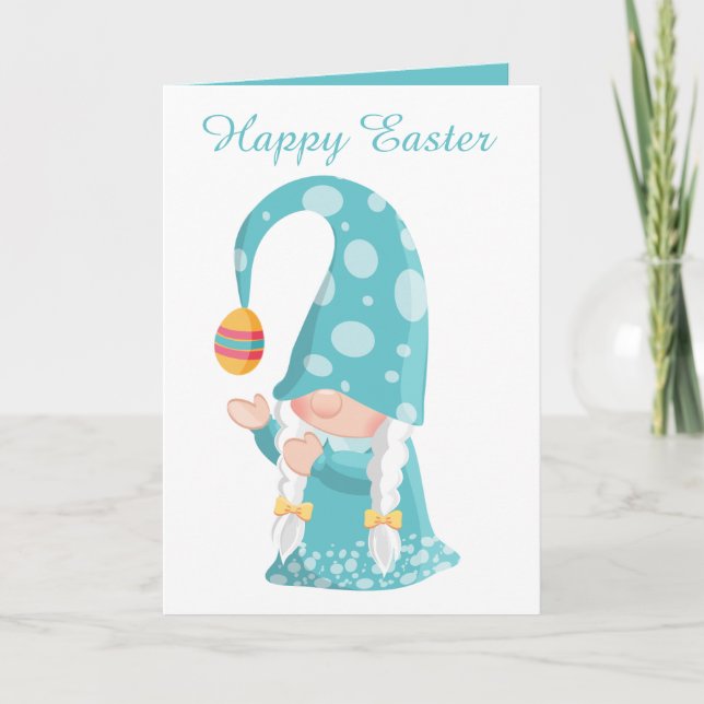 Cute Easter basket flower gnome Holiday Card (Front)