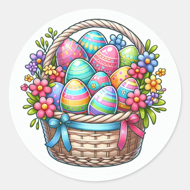 Cute Easter Basket of Eggs Sheet of Classic Round Sticker (Front)