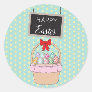 Cute Easter Basket & Pastel Easter Eggs Classic Round Sticker