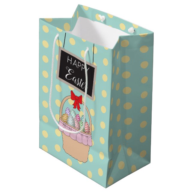 Cute Easter Basket & Pastel Easter Eggs Medium Gift Bag (Front Angled)