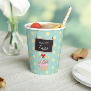 Cute Easter Basket & Pastel Easter Eggs  Paper Cups
