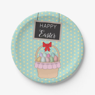 Cute Easter Basket & Pastel Easter Eggs Paper Plates