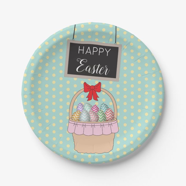 Cute Easter Basket & Pastel Easter Eggs  Paper Plates (Front)