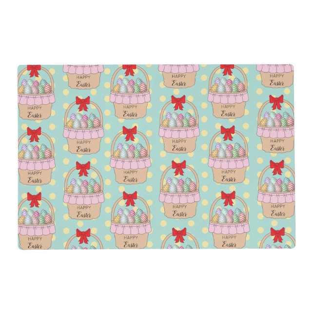 Cute Easter Basket & Pastel Easter Eggs Placemat (Front)