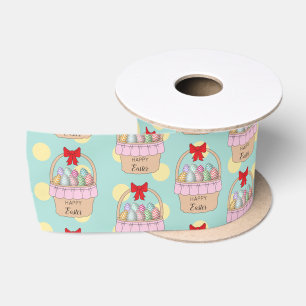 Cute Easter Basket & Pastel Easter Eggs Satin Ribbon