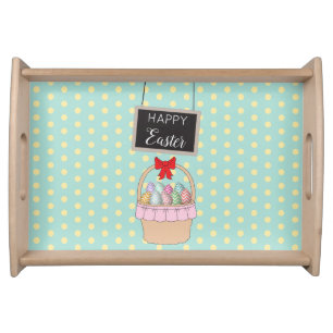 Cute Easter Basket & Pastel Easter Eggs Serving Tray