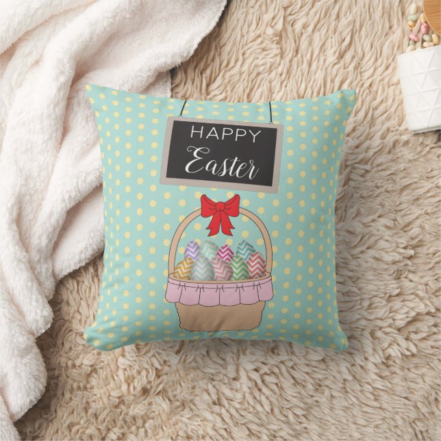 Cute Easter Basket & Pastel Easter Eggs  Throw Pillow (Blanket)