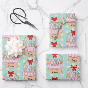 Cute Easter Basket & Pastel Easter Eggs Wrapping Paper Sheets