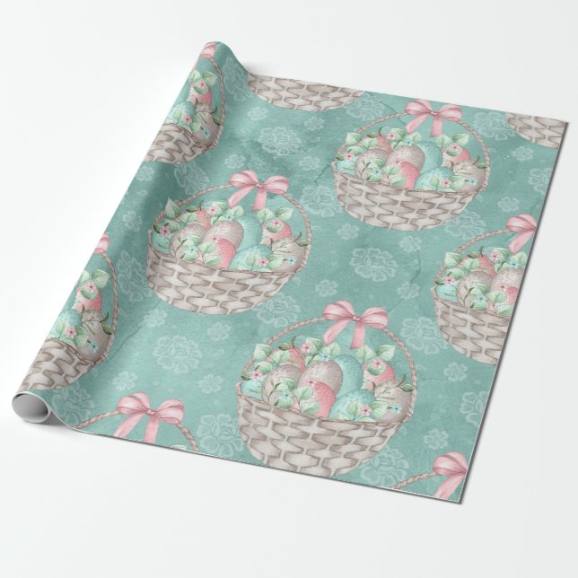 Cute Easter Basket Wrapping Paper (Unrolled)
