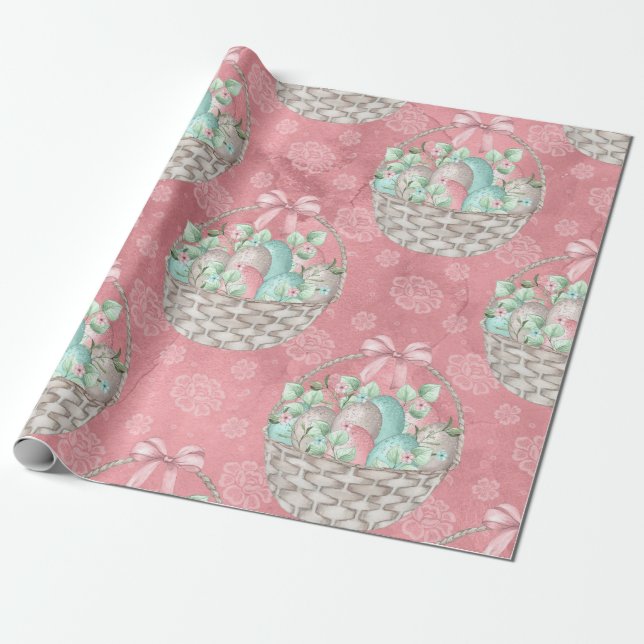 Cute Easter Basket Wrapping Paper (Unrolled)
