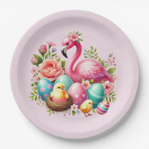 Cute Easter beach pink flamingo party Paper Plates