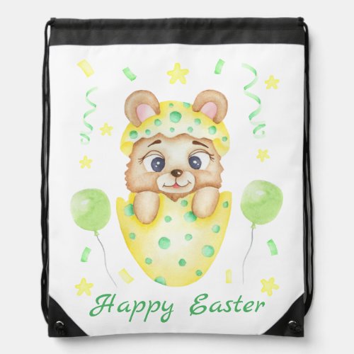 Cute Easter Bear for a positive mood  Drawstring Bag