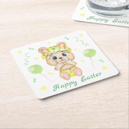 Cute Easter Bear for a positive mood Square Paper Coaster