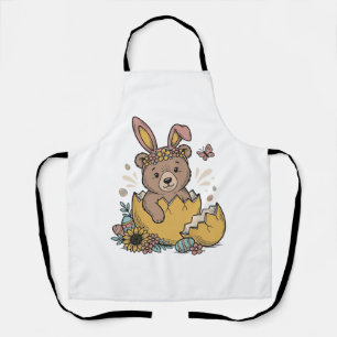 Cute Easter Bear in Cracked Egg Vintage Vector_1 Apron