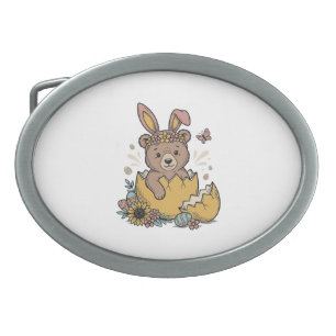 Cute Easter Bear in Cracked Egg Vintage Vector_1 Belt Buckle