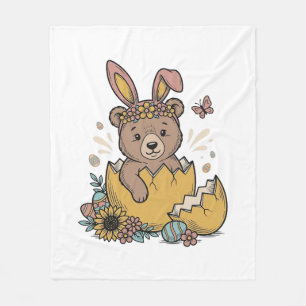 Cute Easter Bear in Cracked Egg Vintage Vector_1 Fleece Blanket