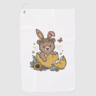 Cute Easter Bear in Cracked Egg Vintage Vector_1 Golf Towel