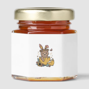 Cute Easter Bear in Cracked Egg Vintage Vector_1 Honey Jar Favors