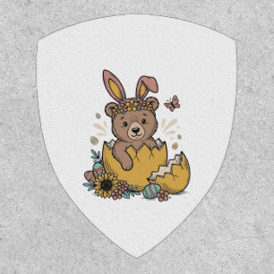 Cute Easter Bear in Cracked Egg Vintage Vector_1 Patch