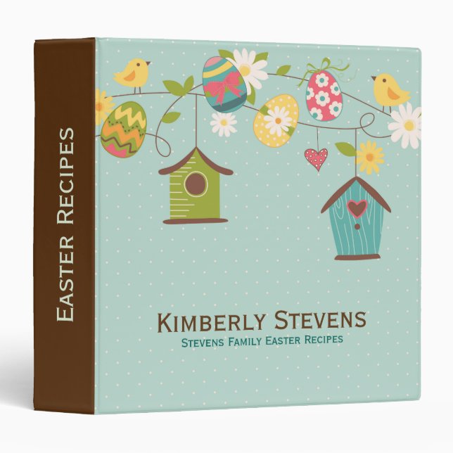 Cute Easter Birds, Bird Feeders & Eggs 3 Ring Binder (Front/Spine)