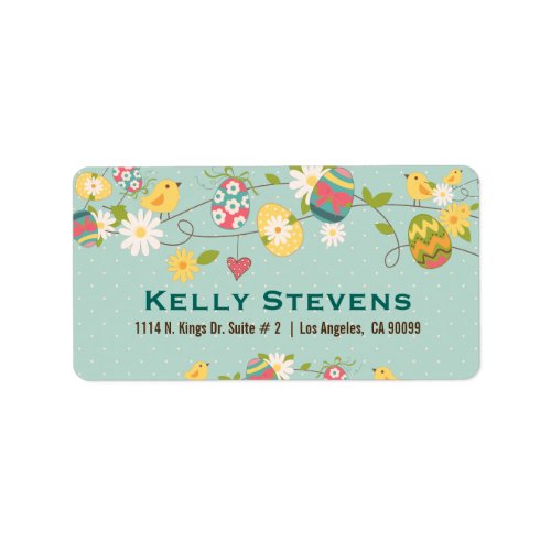 Cute Easter Birds Eggs With Flowers Label