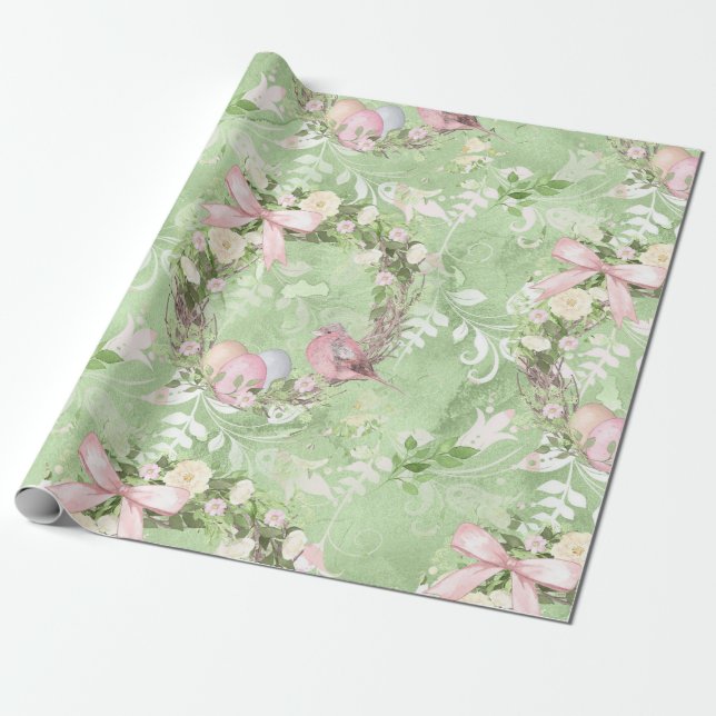Cute Easter Birds Wrapping Paper (Unrolled)