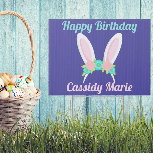 Cute Easter Birthday Girl Bunny Ears Purple Yard Sign