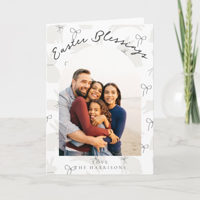 Cute Easter Blessings 1 Photo Arch Holiday Card (Front)