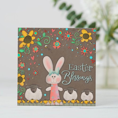 Cute Easter Blessings Bunny Inspirivity flat card 