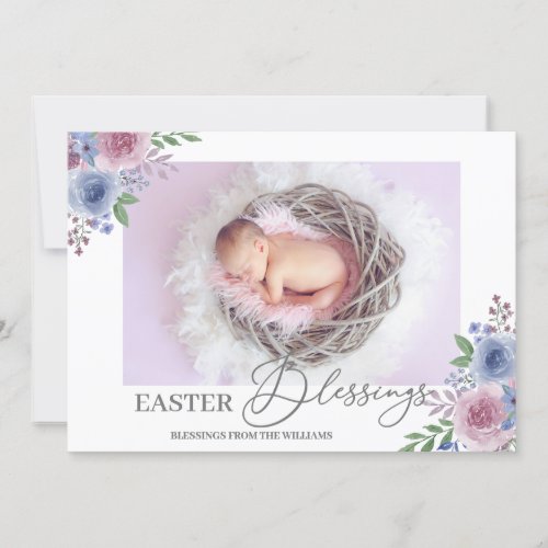 Cute Easter Blessings Script Photo Holiday Card