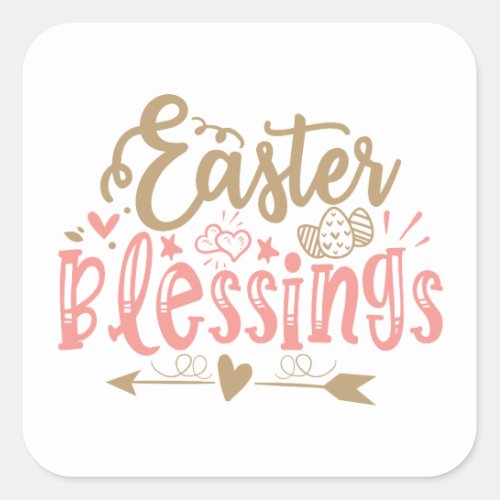 Cute Easter Blessings word art Square Sticker