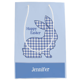 Cute Easter Blue Bunny Fabric Eggs hunt  Medium Gift Bag