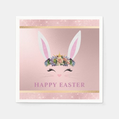 Cute Easter Blush Pink Floral Bunny Napkins