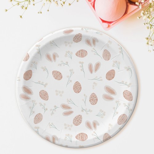 Cute easter boho eggs floral bunny pattern paper plates