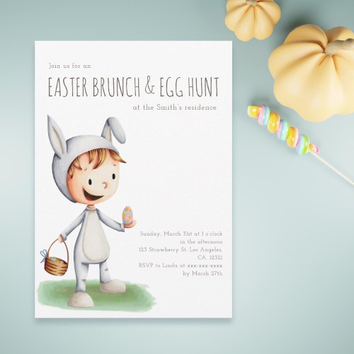 Cute Easter Bruch Egg Hunt Kid Bunny  Invitation