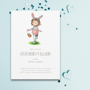 Cute Easter Brunch Egg Hunt Girl Bunny Invitation