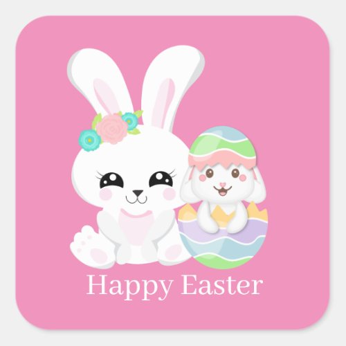 Cute Easter Bunnies add text Square Sticker